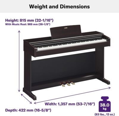 Yamaha Arius Series 88-Key Weighted Action Digital Piano for Aspiring Musicians, CFX Concert Grand Piano Voice, 3-Pedal Unit, Bench Included, Classic Upright Design, Dark Rosewood YDP145R