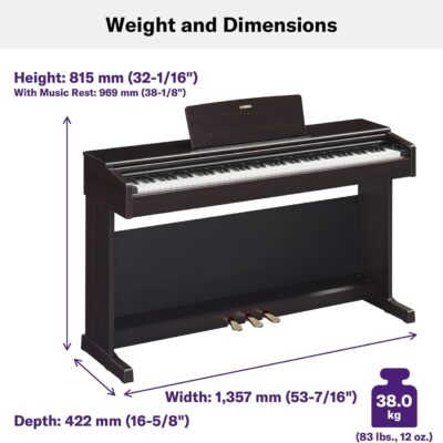 Yamaha Arius Series 88-Key Weighted Action Digital Piano for Aspiring Musicians, CFX Concert Grand Piano Voice, 3-Pedal Unit, Bench Included, Classic Upright Design, Dark Rosewood YDP145R