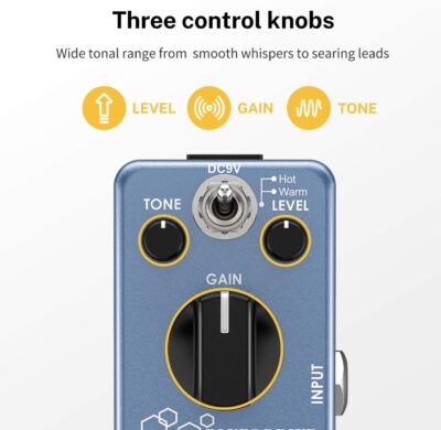 Donner Overdrive Guitar Pedal, Blues Drive Vintage Overdrive Effect Warm/Hot Modes for Pedal Boards Electric Guitar, True Bypass