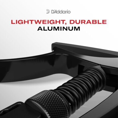 DAddario Guitar Capo – NS Tri Action – For 6-String Electric and Acoustic Guitars – Micrometer Tension Adjustment for Buzz-Free, In-Tune Performance – Single Hand Use – Integrated Pick Holder – Black