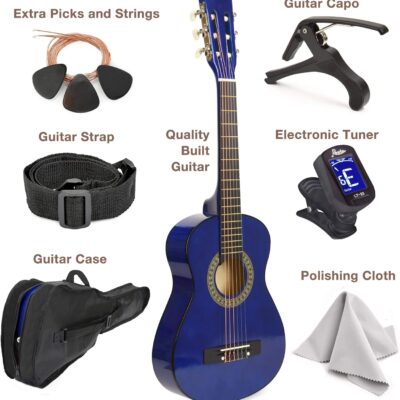 30 Left Handed Wood Guitar with Case and Accessories for Kids/Girls/Boys/Teens/Beginners (Blue)
