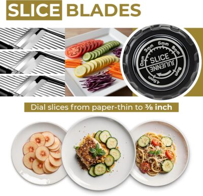 Gramercy Adjustable Mandoline Food Slicer, Mandoline Slicer for Kitchen, Mandolin, Potato, Tomato, Carrot, Vegetable, Fruit and Onion Cutter – Stainless Steel – INCLUDING 1 Pair Cut-Resistant Gloves