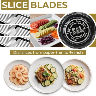 Gramercy Adjustable Mandoline Food Slicer, Mandoline Slicer for Kitchen, Mandolin, Potato, Tomato, Carrot, Vegetable, Fruit and Onion Cutter – Stainless Steel – INCLUDING 1 Pair Cut-Resistant Gloves