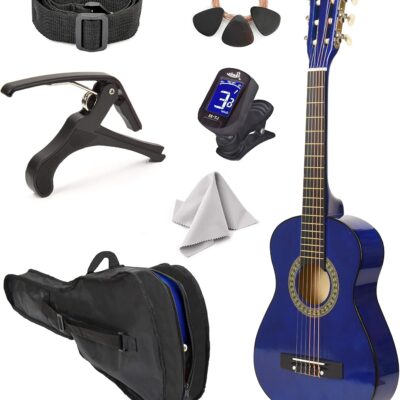 30" Left Handed Wood Guitar with Case and Accessories for Kids/Girls/Boys/Teens/Beginners (Blue)
