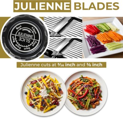Gramercy Adjustable Mandoline Food Slicer, Mandoline Slicer for Kitchen, Mandolin, Potato, Tomato, Carrot, Vegetable, Fruit and Onion Cutter – Stainless Steel – INCLUDING 1 Pair Cut-Resistant Gloves