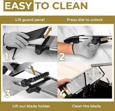 Gramercy Adjustable Mandoline Food Slicer, Mandoline Slicer for Kitchen, Mandolin, Potato, Tomato, Carrot, Vegetable, Fruit and Onion Cutter – Stainless Steel – INCLUDING 1 Pair Cut-Resistant Gloves