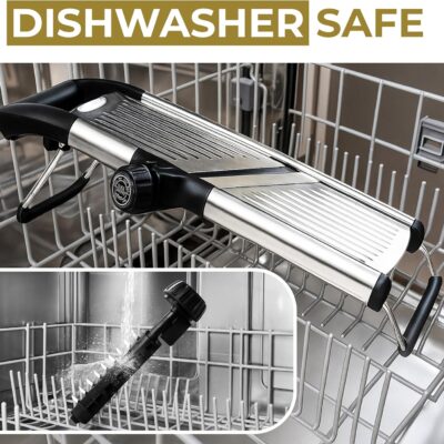 Gramercy Adjustable Mandoline Food Slicer, Mandoline Slicer for Kitchen, Mandolin, Potato, Tomato, Carrot, Vegetable, Fruit and Onion Cutter – Stainless Steel – INCLUDING 1 Pair Cut-Resistant Gloves