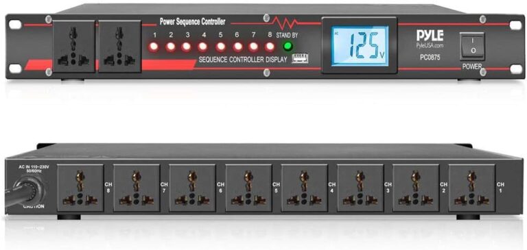Pyle 10 Outlet Power Sequencer Conditioner – 13 Amp 2000W Rack Mount Pro Audio Digital Power Supply Controller Regulator w/Voltage Readout, Surge Protector, for Home Theater Stage/Studio Use – PCO875