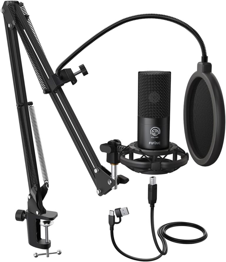 FIFINE Studio Condenser USB Microphone Computer PC Microphone Kit with Adjustable Boom Arm Stand Shock Mount for Instruments Voice Overs Recording Podcasting YouTube Vocal Gaming Streaming-T669
