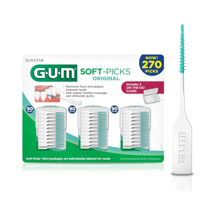 GUM Soft-Picks Original, Easy to Use Dental Picks for Teeth Cleaning and Gum Health, Disposable Interdental Brushes with Convenient Carry Case, Dentist Recommended Dental Picks, 270 Count
