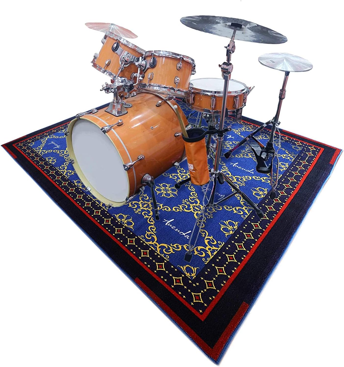 Aucuda Blue Drum Rug 6×6.6 ft Drum Mat Outdoor, Tightly Woven Fabric Cool Drum Set Carpet with Non-Slip Grip Bottom, Electric Drum Accessories for Studio, Apartment, Soundproof, Guitar, No Crease.