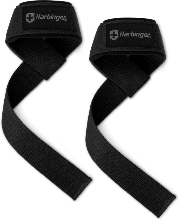 Harbinger Padded Cotton Lift Straps - Soft, Supportive Neotek Wrist Pads - 21.5" Length, 1.5" Width - Reinforced Edges & Heavy-duty Stitching - Cushions Wrists for Lifting Support
