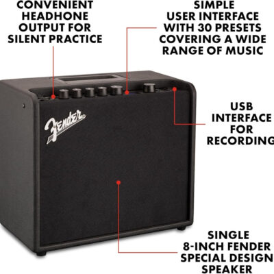 Fender Mustang LT25 Guitar Amp, 25-Watt Combo Amp, with 2-Year Warranty, 30 Preset Effects with USB Audio Interface for Recording