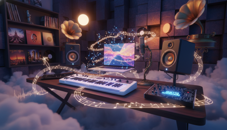 Desk setup for music production