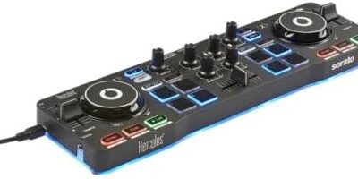 Hercules DJControl Starlight | Pocket USB DJ Controller with Serato DJ Lite, Touch-Sensitive Jog Wheels, Built-in Sound Card and Built-in Light Show
