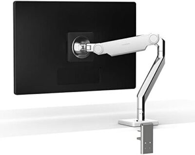 Humanscale M2.1 Adjustable Monitor Arm with Two-Piece Clamp Mount with Base – Polished Aluminum M21CMWBTB