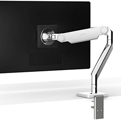 Humanscale M2.1 Adjustable Monitor Arm with Two-Piece Clamp Mount with Base – Polished Aluminum M21CMWBTB