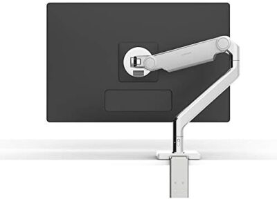 Humanscale M2.1 Adjustable Monitor Arm with Two-Piece Clamp Mount with Base – Polished Aluminum M21CMWBTB