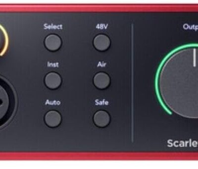 Focusrite Scarlett 4i4 USB-C Audio/MIDI Interface (4th Gen) Bundle with Studio Monitor Headphones, MXL 550/551 Microphone Ensemble Kit, Pop Filter, Mic Stand, Headphone Holder and 2x XLR Cable
