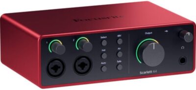 Focusrite Scarlett 4i4 USB-C Audio/MIDI Interface (4th Gen) Bundle with Studio Monitor Headphones, MXL 550/551 Microphone Ensemble Kit, Pop Filter, Mic Stand, Headphone Holder and 2x XLR Cable