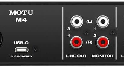 MOTU M4 Desktop 4×4 USB Type-C Audio-MIDI Interface Bundle with XLR-XLR Cable and 10-Pack Straps