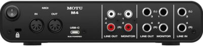 MOTU M4 Desktop 4×4 USB Type-C Audio-MIDI Interface Bundle with XLR-XLR Cable and 10-Pack Straps