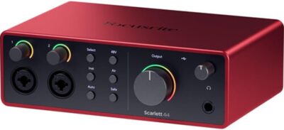 Focusrite Scarlett 4i4 USB-C Audio/MIDI Interface (4th Gen) Bundle with Polsen HPC-A30 Studio Monitor Headphones, Pop Filter and 2x XLR- XLR Cable