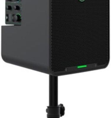 Mackie ShowBox All-in-One Battery-Powered 400W 8 Live Performance Rig with Breakaway Mix Control (Pair) Bundle with Auray Steel Speaker Stands with Tripod Base, Carrying Case and 2X XLR Cable