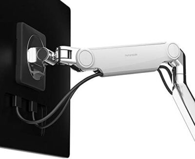 Humanscale M2.1 Adjustable Monitor Arm with Two-Piece Clamp Mount with Base – Silver M21CMSBTB