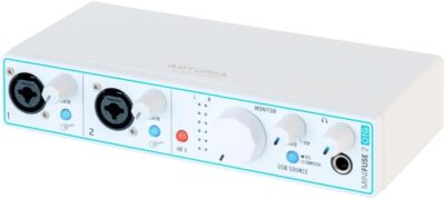 Arturia – MiniFuse 2 OTG – Audio & MIDI Interface with Creative Software for Recording, Production, Podcasting, Guitar, USBC/USBA – White