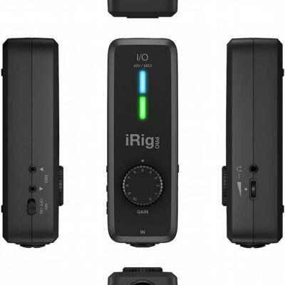 IK Multimedia iRig Pro I/O audio interface for iPhone, iPad, Mac, iOS and PC with USB-C, Lightning and USB cables, 24-bit, 96 kHz recording and guitar, bass and XLR mic inputs