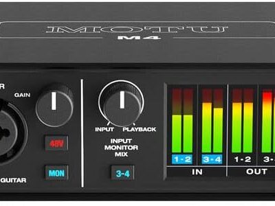 MOTU M4 Desktop 4×4 USB Type-C Audio-MIDI Interface Bundle with XLR-XLR Cable and 10-Pack Straps