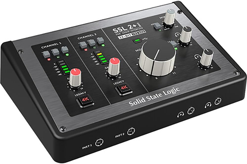 Solid State Logic SSL 2+ MKII – 2×4 USB Audio Interface Bundle with Slate Digital VMS ML-1A Large-diaphragm Condenser Modeling Microphone