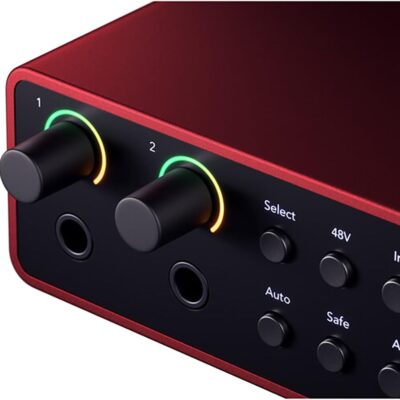 Focusrite Scarlett 4i4 USB-C Audio/MIDI Interface (4th Gen) Bundle with Studio Monitor Headphones, MXL 550/551 Microphone Ensemble Kit, Pop Filter, Mic Stand, Headphone Holder and 2x XLR Cable