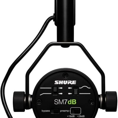 Shure SM7dB Dynamic Vocal Microphone with Built-in Preamp – Studio Mic for Streaming, Podcasting, and Recording – Smooth Sound, Wide Frequency Range, Rugged Build, Windscreen Included, XLR, Black