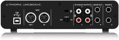 Behringer UMC204HD Audiophile 2×4, 24-Bit/192 kHz USB Audio/MIDI Interface with Midas Mic Preamplifiers | For Recording Microphones and Instruments