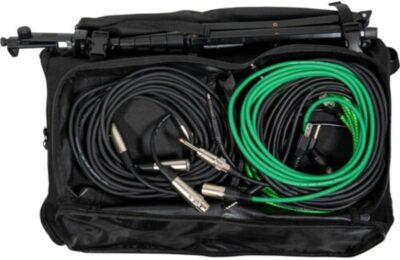 Mackie ShowBox All-in-One Battery-Powered 400W 8 Live Performance Rig with Breakaway Mix Control (Pair) Bundle with Auray Steel Speaker Stands with Tripod Base, Carrying Case and 2X XLR Cable