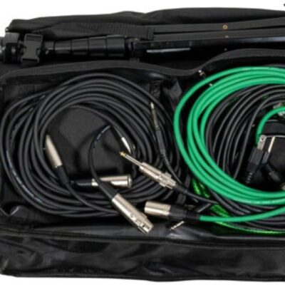 Mackie ShowBox All-in-One Battery-Powered 400W 8 Live Performance Rig with Breakaway Mix Control (Pair) Bundle with Auray Steel Speaker Stands with Tripod Base, Carrying Case and 2X XLR Cable