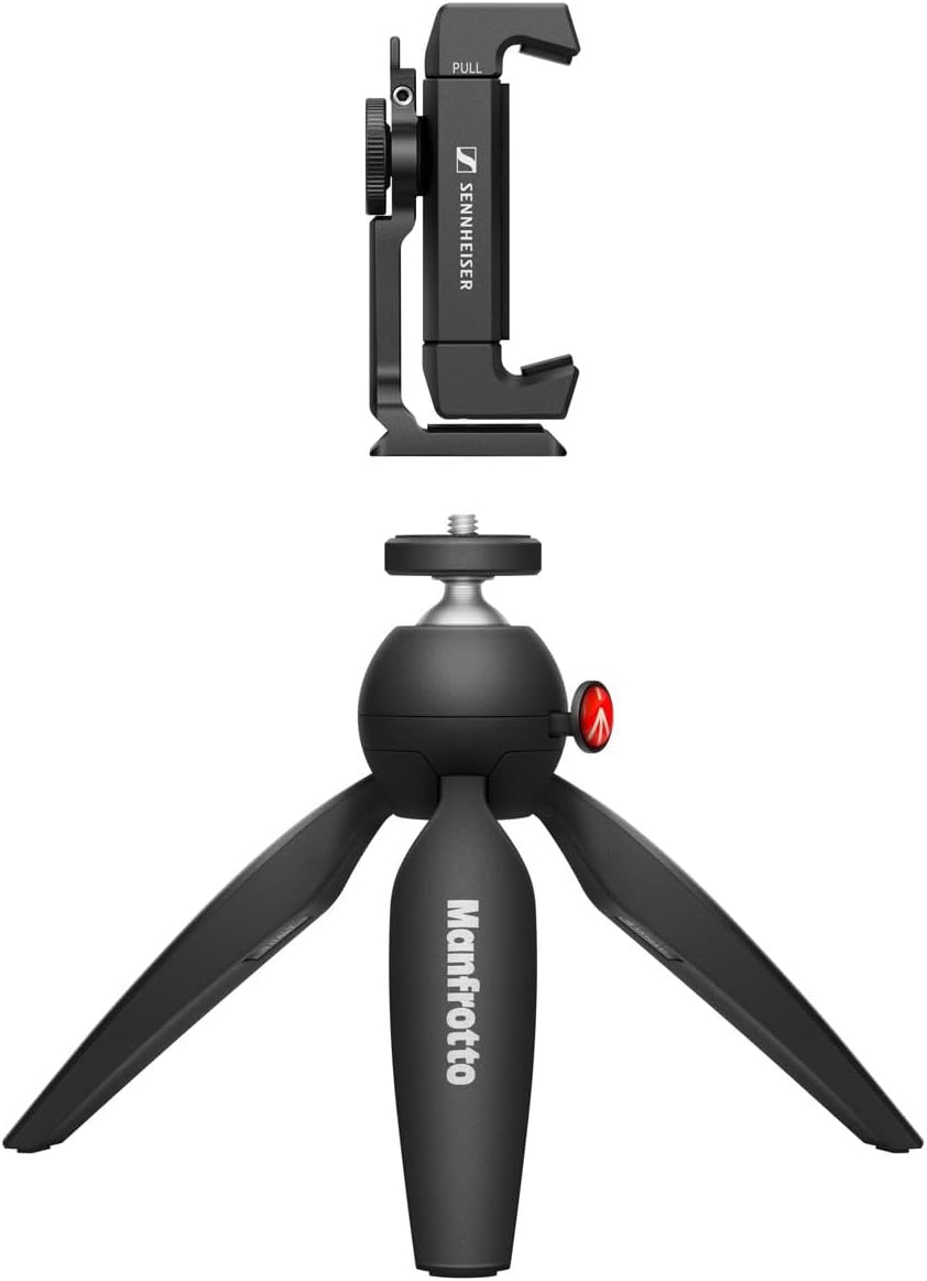 SENNHEISER Professional MKE 400 + Mobile Kit, Directional On-Camera Microphone with Smartphone Clamp & Manfrotto PIXI Mini Tripod, 509257, Auxiliary,Black