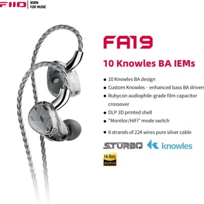 FiiO FA19 10 Balanced Armature in Ear Monitors | Audiophile Earphones with Detachable Pure Silver MMCX Headphone Cable