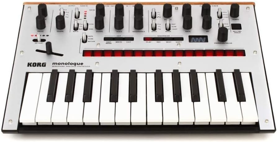 Korg monologue Monophonic Analog Synthesizer w/ 16-step Sequencer and OLED Oscilloscope – Silver