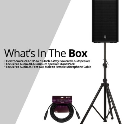 Electro-Voice ZLX-15P-G2 15-Inch 2-Way Powered Loudspeaker with Bluetooth Bundle with Focus Pro Audio All-Aluminum Speaker Stand Pack and Focus Pro Audio XLR Male to Female Microphone Cable (3 Items)