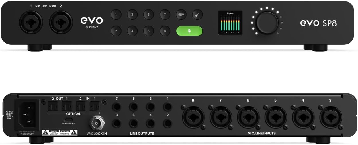 Audient EVO SP8 8-Channel Mic Pre Expansion with 8 ADAT Inputs/8 ADAT Outputs, for the Musician, Producer, or Engineer — Includes 8 EVO Microphone Preamps with Smartgain