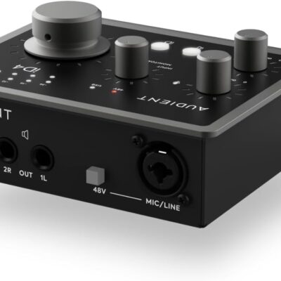 Audient Audio Interface iD4 MKII, Class A Console Microphone Preamp (High Speed USB-C, Monitor Mix and Monitor Panning Function, 2 Headphone Outputs, Mac/PC/iOS Compatible), Black
