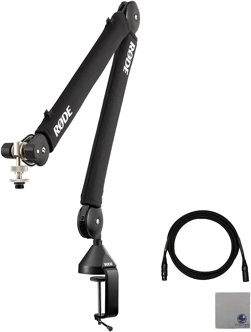 Rode PSA1+ Pro Studio Boom Arm for Podcasting and Streaming with Professional Grade XLR Cable and StreamEye Polishing Cloth