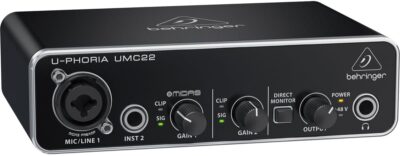Behringer UMC22 Audiophile 2×2, 48 kHz USB Audio Interface with Midas Mic Preamplifier | For Recording Microphones and Instruments