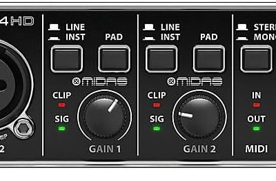 Behringer UMC204HD Audiophile 2×4, 24-Bit/192 kHz USB Audio/MIDI Interface with Midas Mic Preamplifiers | For Recording Microphones and Instruments