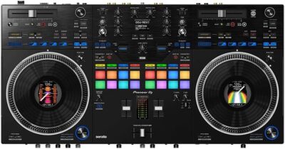 Pioneer DDJ-REV7 Scratch-Style 2-Channel Professional DJ Controller – Black Bundle with Laptop Stand, Headphones, and Austin Bazaar Polishing Cloth