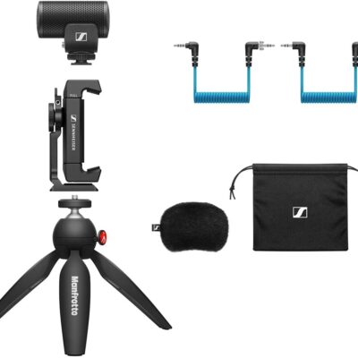 Sennheiser Pro Audio Sennheiser Professional MKE 200 + Mobile Kit, Directional On-Camera Microphone with Smartphone Clamp & Manfrotto PIXI Mini Tripod, 509256, Black