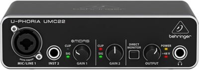 Behringer UMC22 Audiophile 2×2, 48 kHz USB Audio Interface with Midas Mic Preamplifier | For Recording Microphones and Instruments